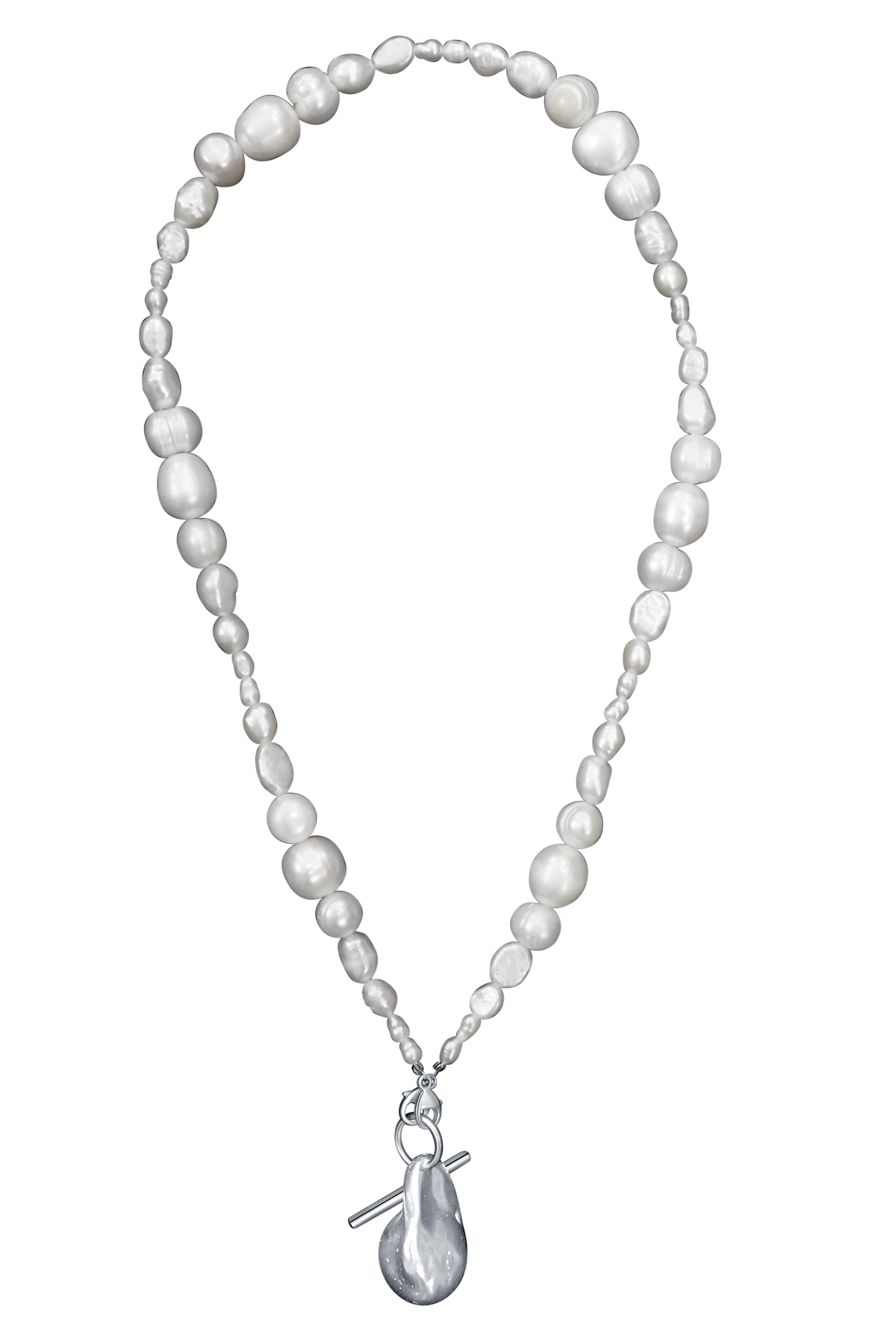 Pearl Necklace & Silver Pearl Pendant- Bone VI