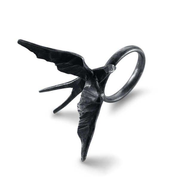 Silver Oxidised Bird Statement Ring - Rise I