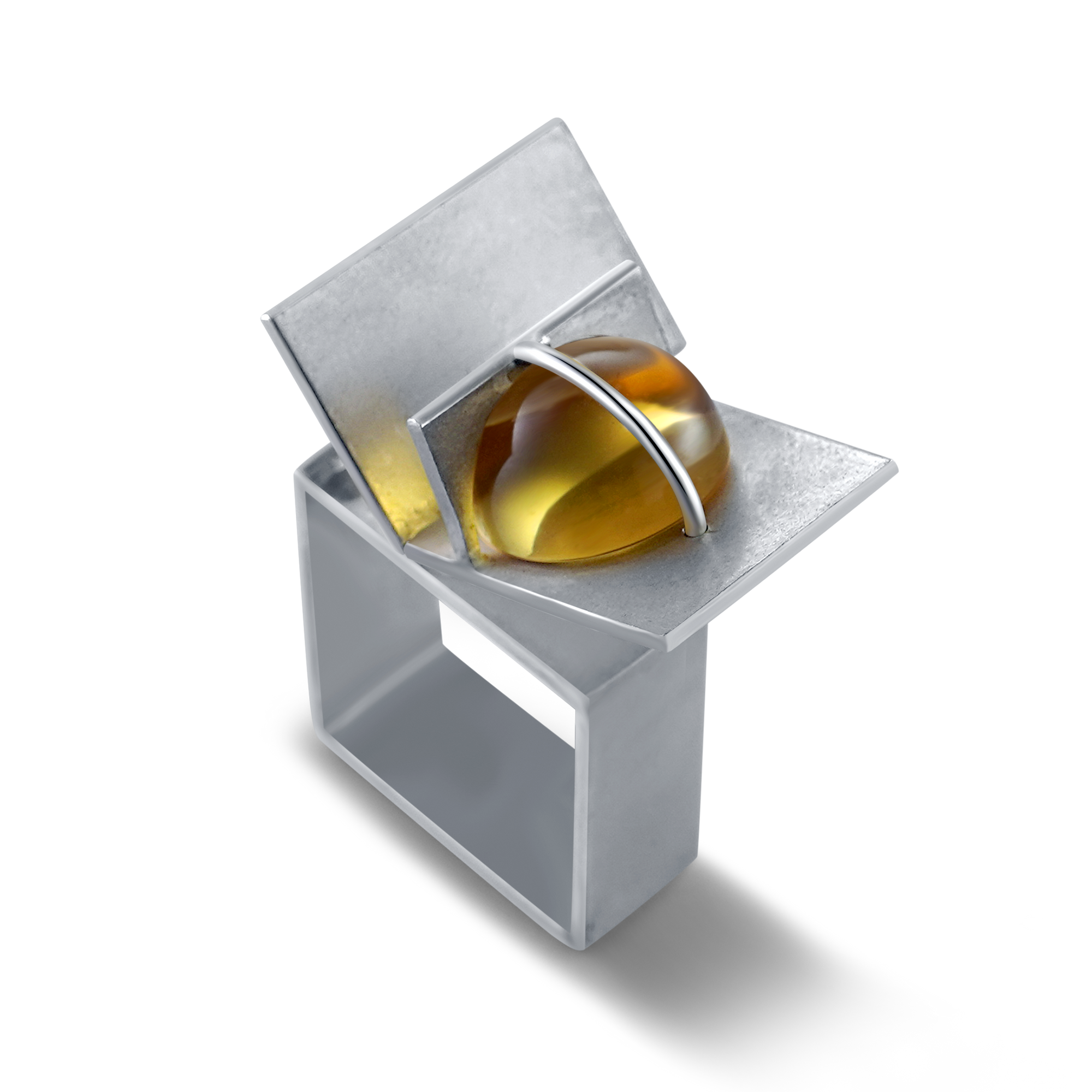 Silver & Citrine Statement Cocktail Ring - Scarab I