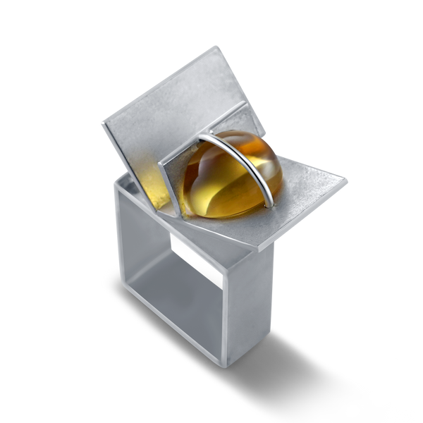 Silver & Citrine Statement Cocktail Ring - Scarab I